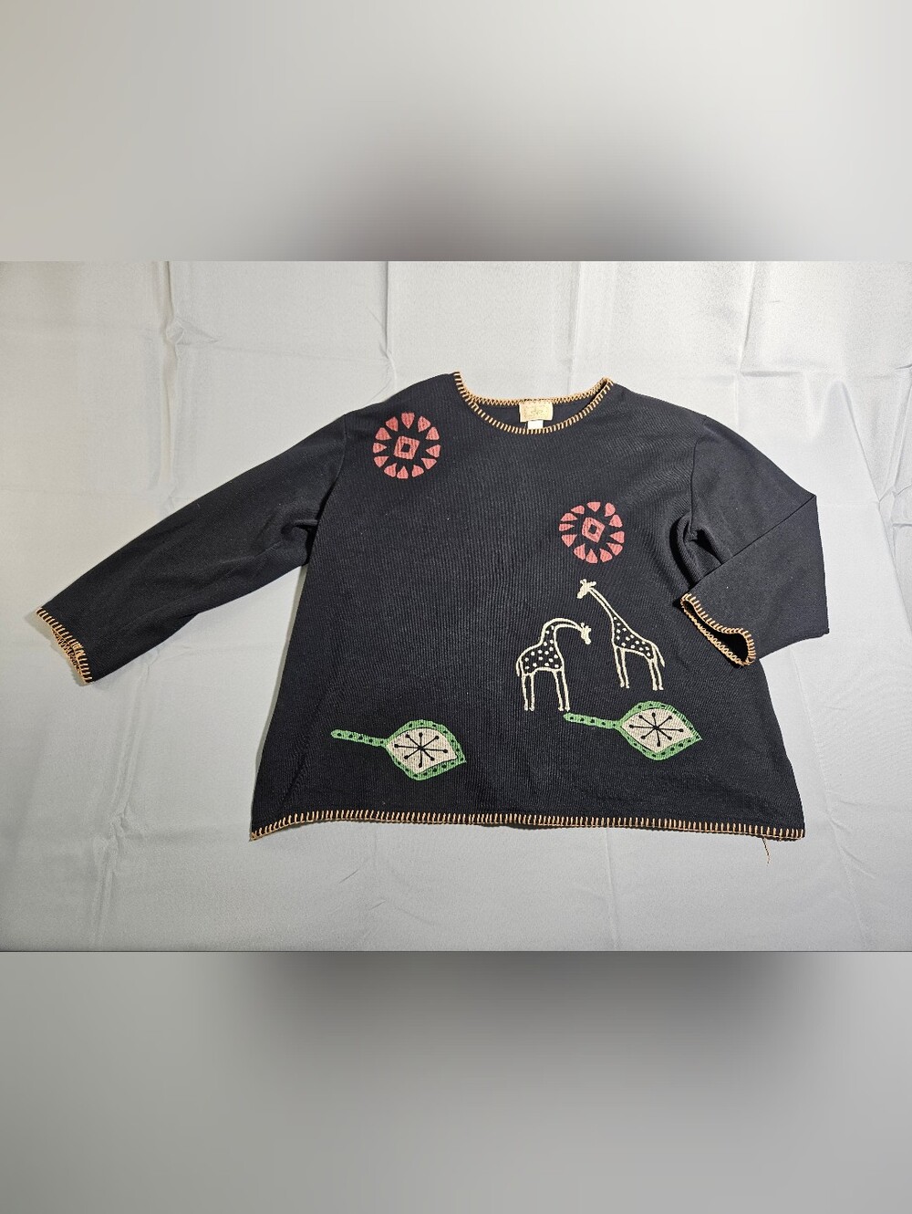 Charlie & Pete Art Teacher Quirky Core Whimsy Animal Black Sweater Sz 3XL